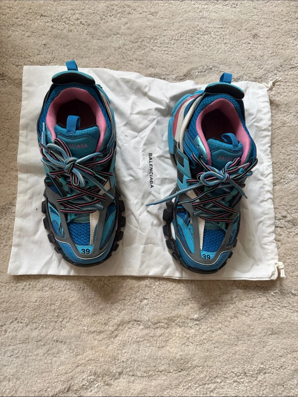 Balenciaga Women's Chunky Runner Sneakers in Blue and Pink